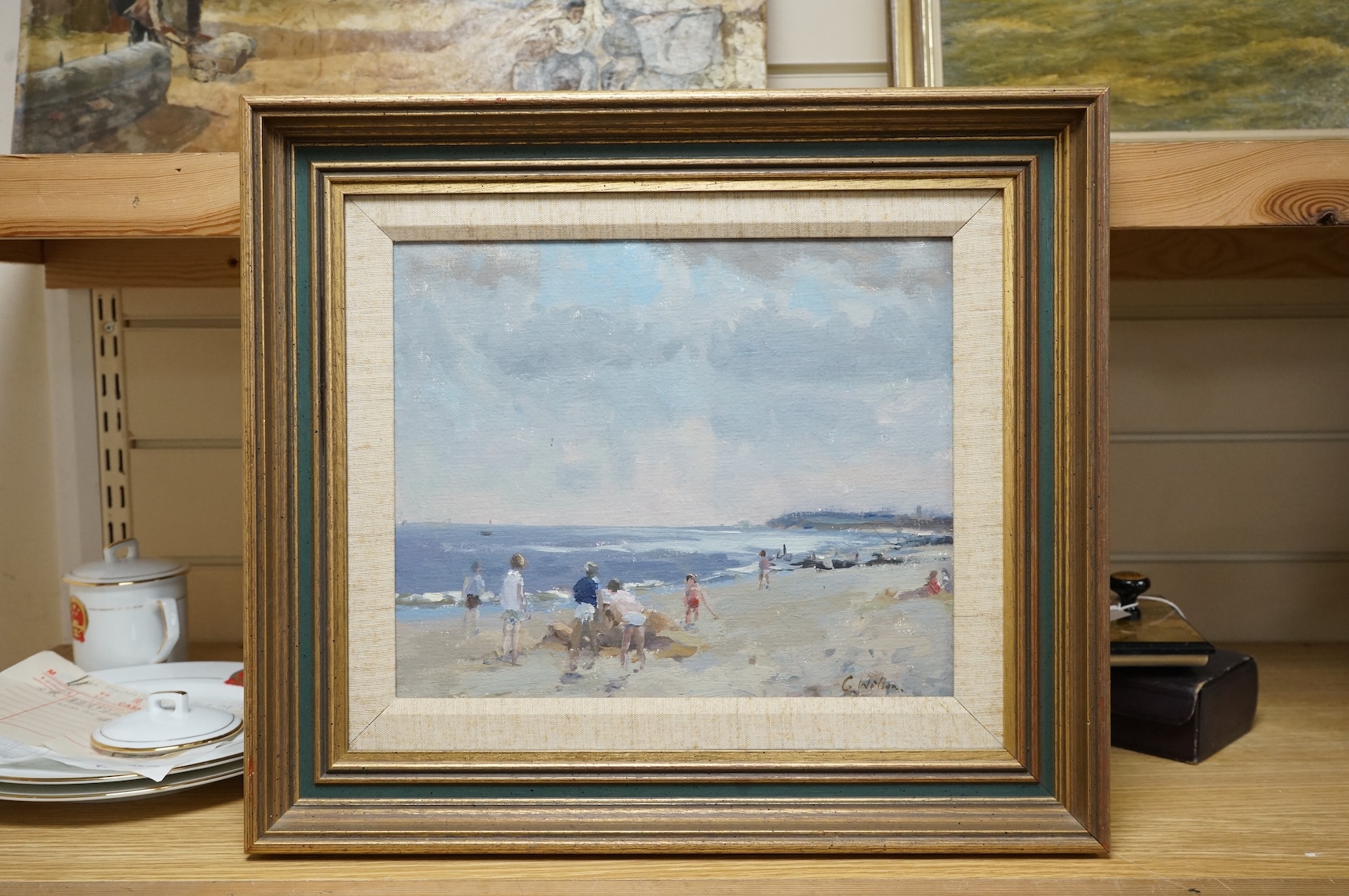 Geoffrey W. Wilson (1920-2010), Impressionist oil on board, The Beach, signed, 24 x 29cm
